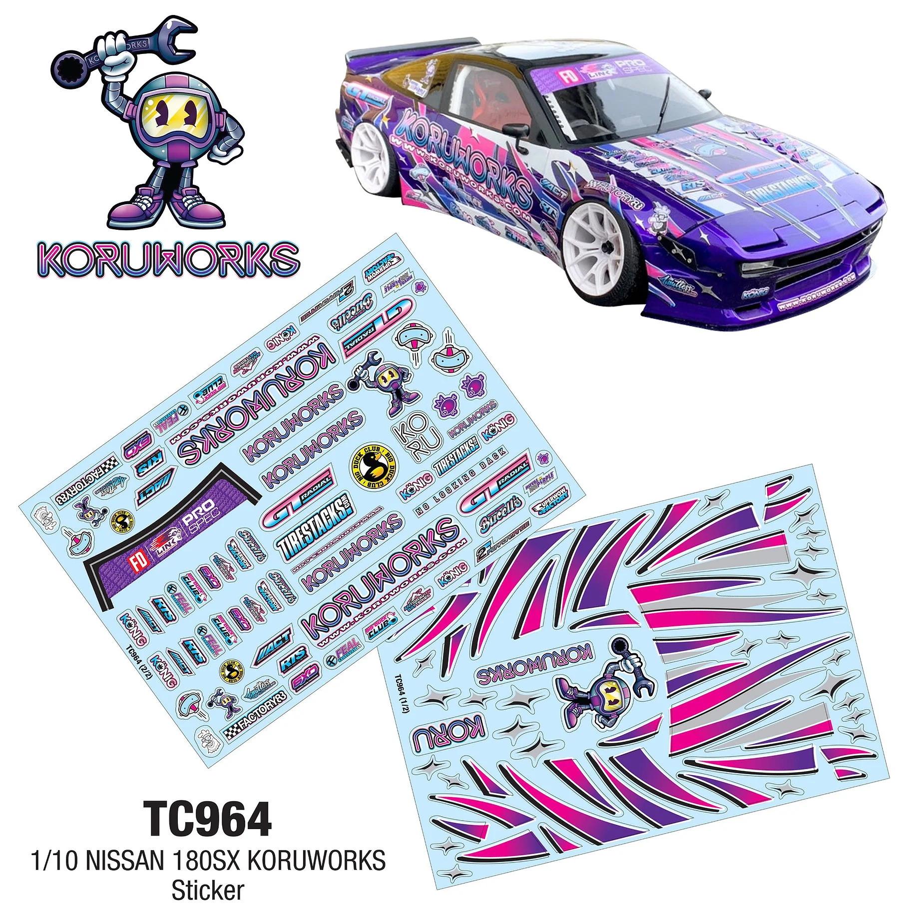 1-10 180sx KORUWORKS Sticker Livery Decal Sheet Set [TEAM-C] TC964