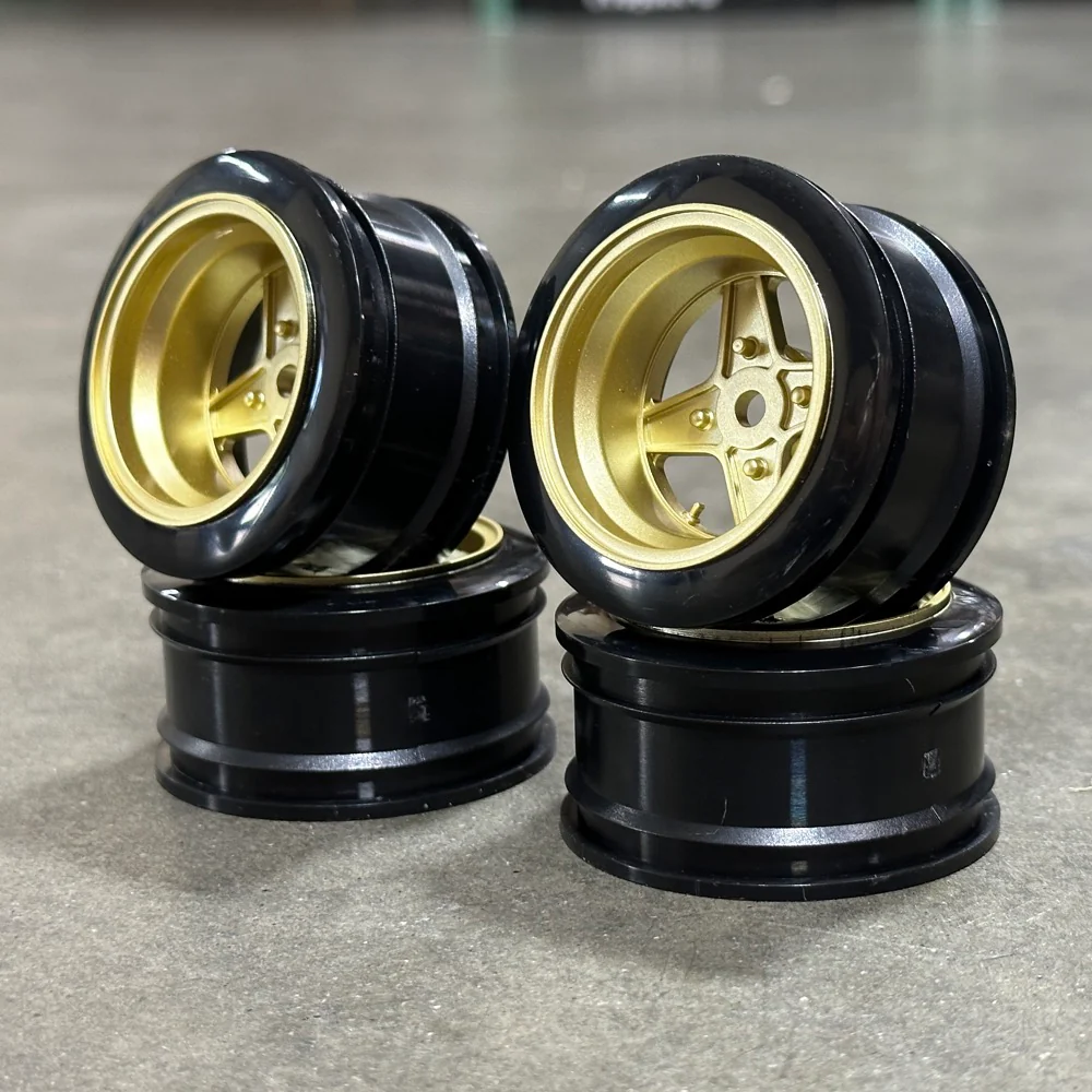 1-10 TAKECHI PROJECT RACING HART 4 SPOKE RIMS (GOLD) +9 (4 PACK) (INCH DOWN) [K FORCE] KF-5819