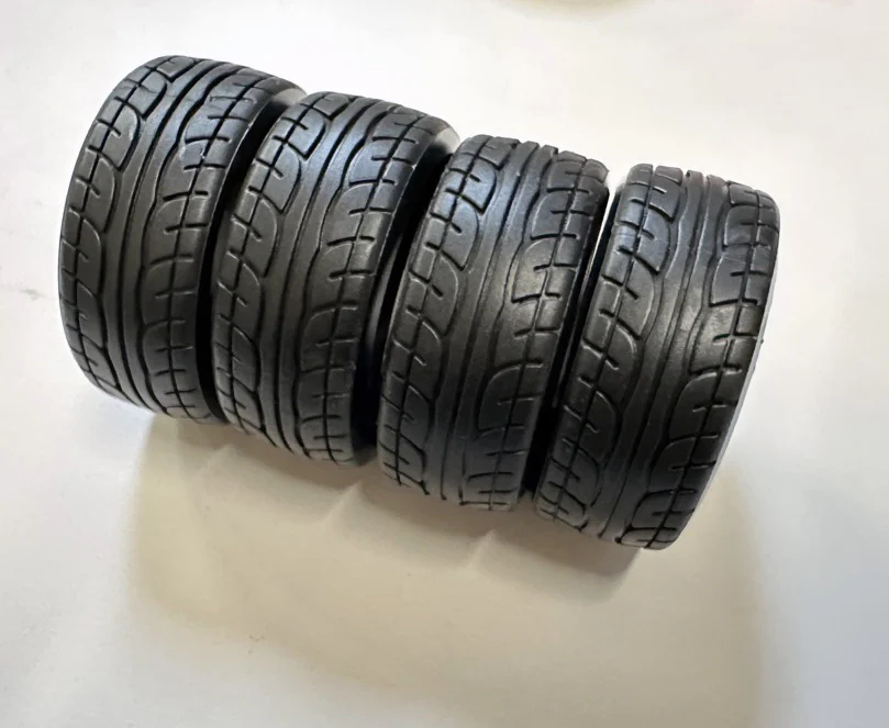 1-10 TAKECHI PROJECT RACING HART 4 SPOKE RIMS +6 (SILVER) + ADVAN TIRES [K FORCE] KF-5827T - Image 3
