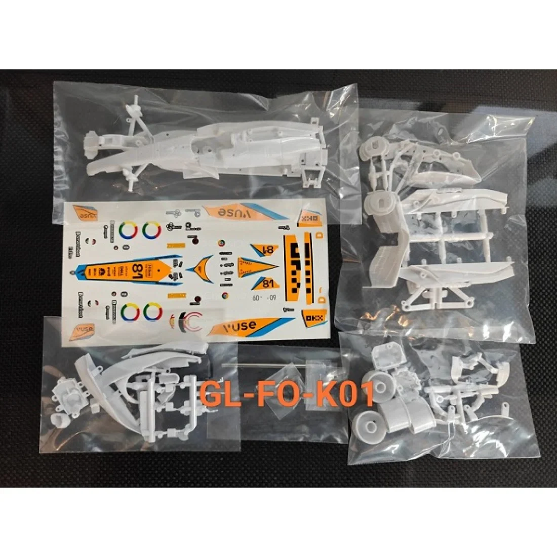 1-28 GL Formula One - WHITE Body Set w/ DECAL SET (K01) ORANGE BLUE #81 [GL Racing] GL-FO-K01
