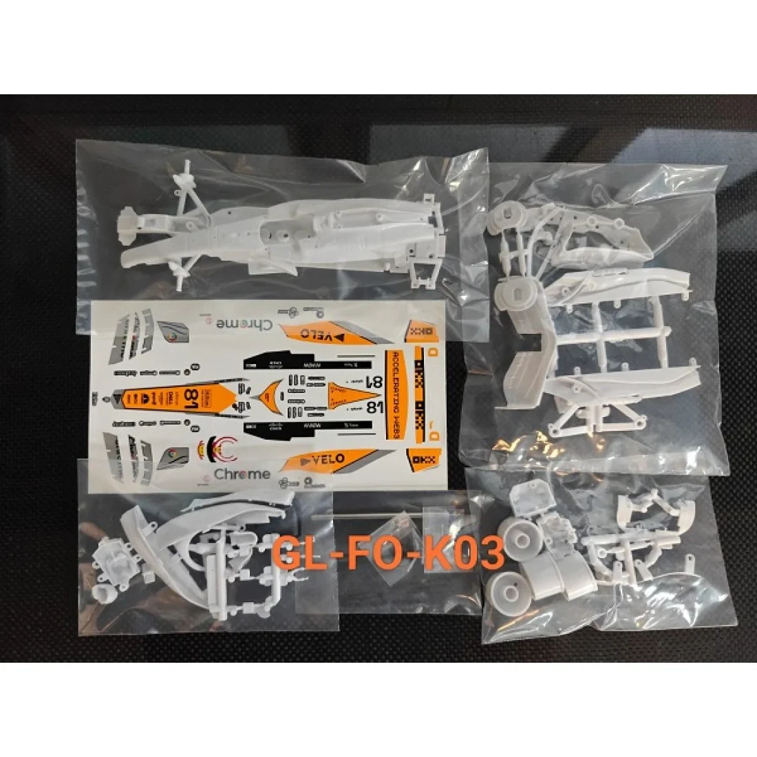 1-28 GL Formula One - WHITE Body Set w/ DECAL SET (K03) ORANGE GRAY #81 [GL Racing] GL-FO-K03