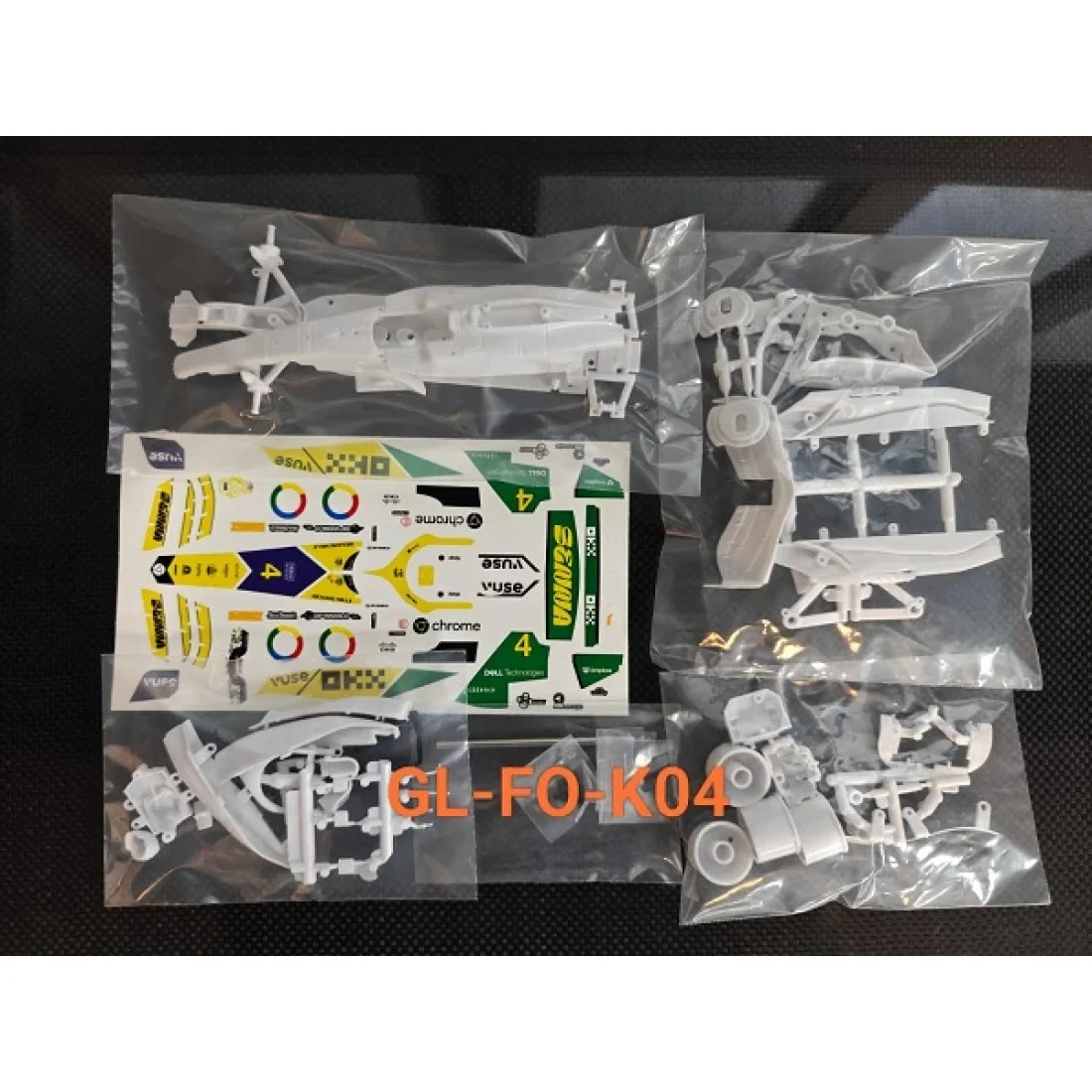 1-28 GL Formula One - WHITE Body Set w/ DECAL SET (K04) GREEN YELLOW #4[GL Racing] GL-FO-K04