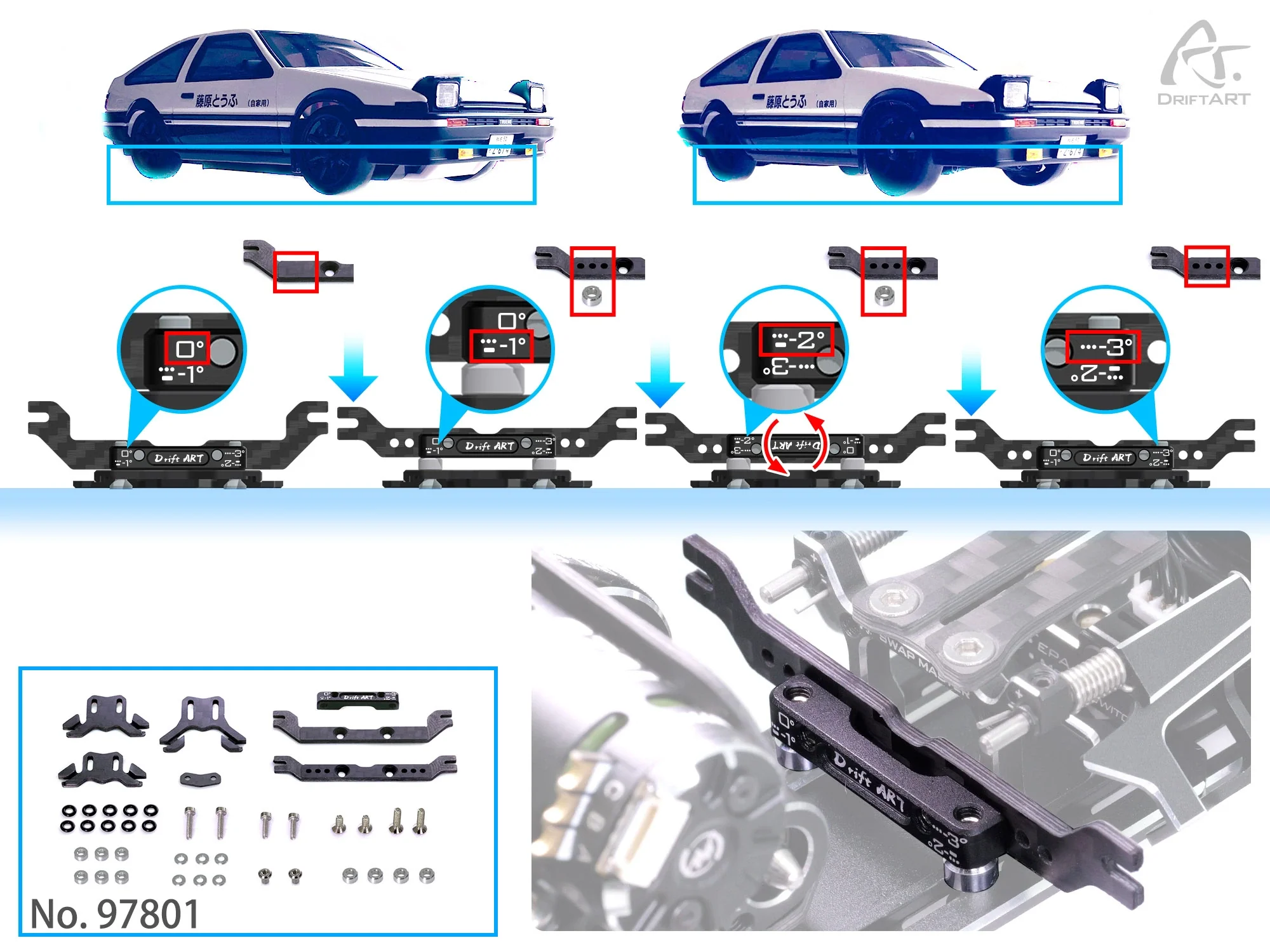 1-28 Universal Body Mount Set DA4 For kyosho miniz GL Body For DA3 DA4 DA2 [Drift Art] 97801 - Image 3