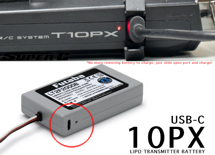 10PX TRANSMITTER 2000MAH 2S 7.4V LIPO BATTERY (BUILT IN USB-C PORT) FOR PASS THRU CHARGING T16IZ [Futaba] FUTUBA0151