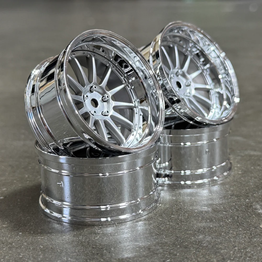 12 Multi Spoke (Silver / Chrome Lip) Adjustable Offset Rims (4-Pack) 1-10 SSR Style Wheels [MST] 832105FS