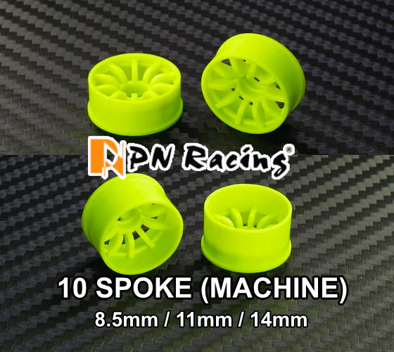 2WD Machine Cut - 10 Spoke Wheels YELLOW - RWD Rims for Mini-Z (1-28) (8.5mm - 11mm - 14mm) [PN Racing]