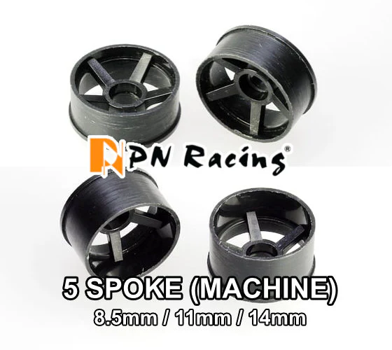 2WD Machine Cut - 5 Spoke Wheels BLACK - RWD Rims for Mini-Z (1-28) (8.5mm - 11mm - 14mm) [PN Racing]