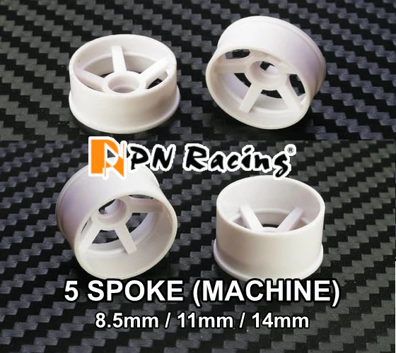 2WD Machine Cut - 5 Spoke Wheels WHITE - RWD Rims for Mini-Z (1-28) (8.5mm - 11mm - 14mm) [PN Racing]