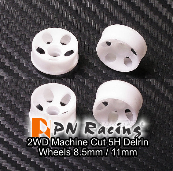 2WD Machine Cut WHITE - 5 Hole - RWD Rims for Mini-Z (1-28) (8.5mm / 11mm) [PN Racing] MR2082