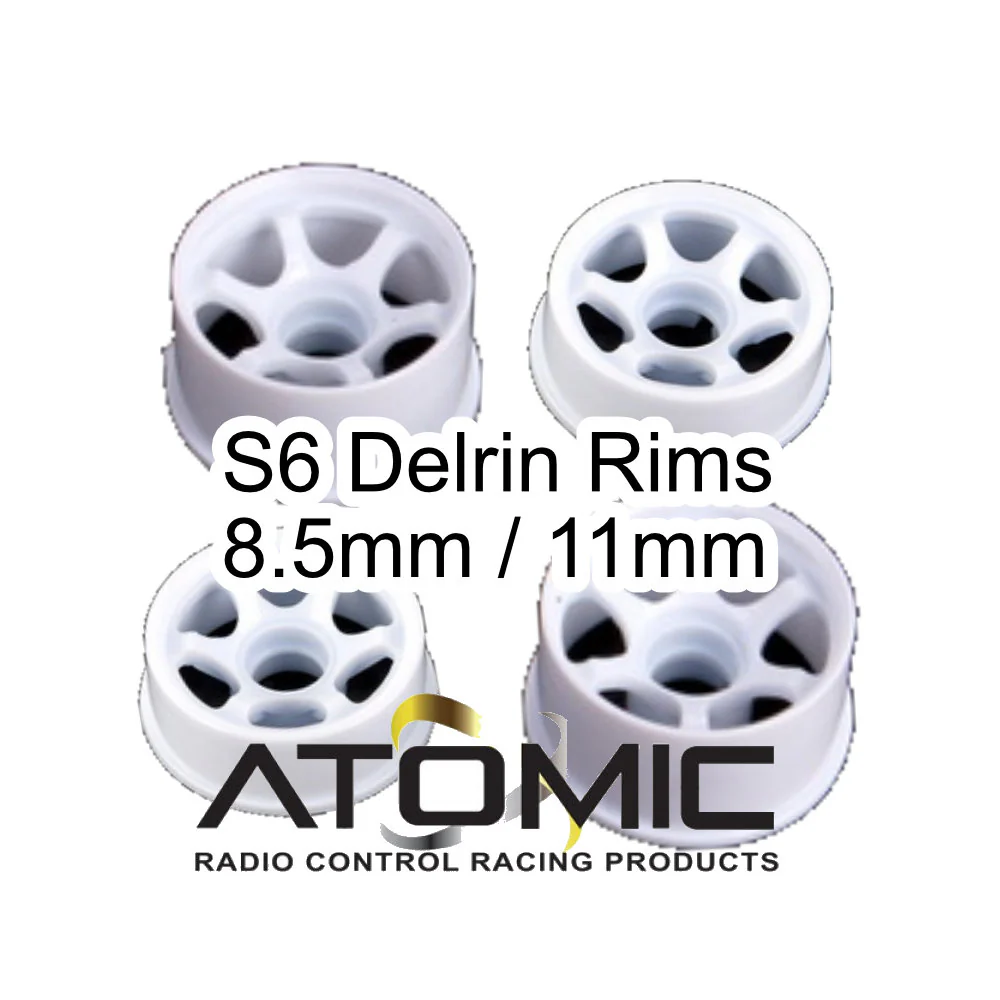 2WD S6 DELRIN WHITE 6-SPOKE Wheels Rims for Mini-Z (1-28) [Atomic] AR-276 AR-277