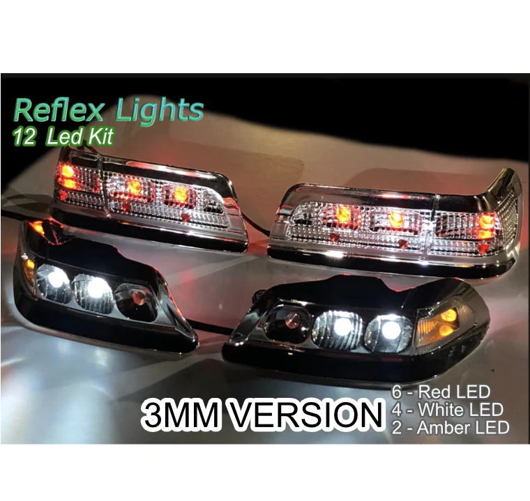 3MM Reflex Lights System 12 LED (Rx - Lipo) 1-10 CAR LIGHT KIT (6 red, 4 white, 2 amber) [Scale Reflex] SR700408