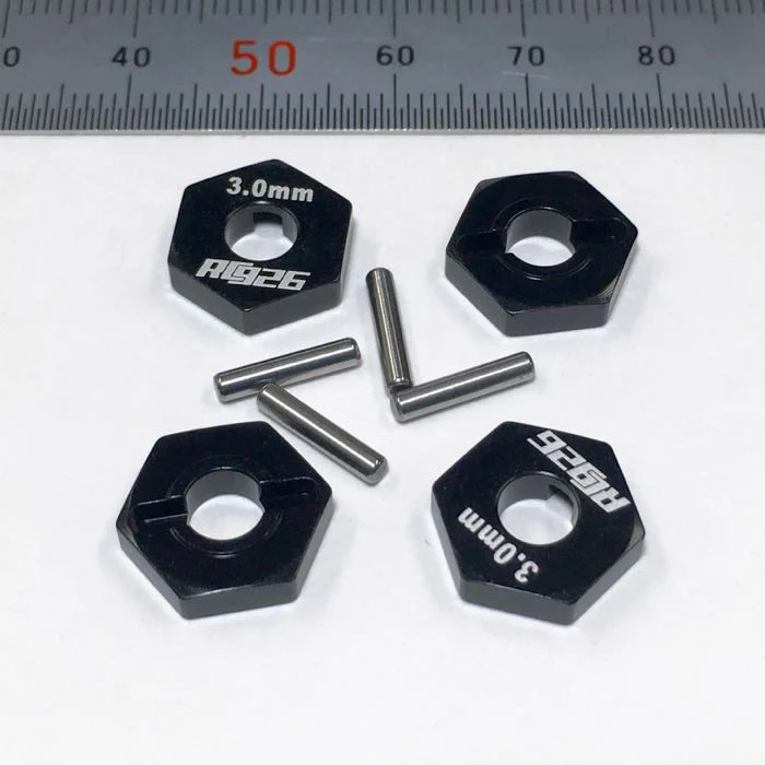 3mm THICK ULTRA THIN BLACK HEX HUBS for WHEELS (4 PC SET WITH PINS)  [RC926] KN-WH06BK
