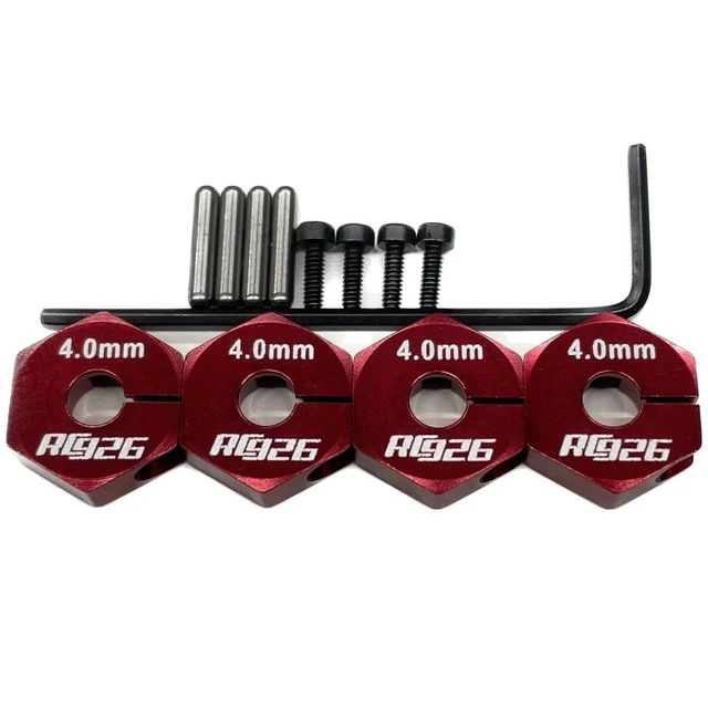 4mm THICK RED HEX HUBS for WHEELS (4 PC SET WITH PINS)  [RC926] KN-WH01RD