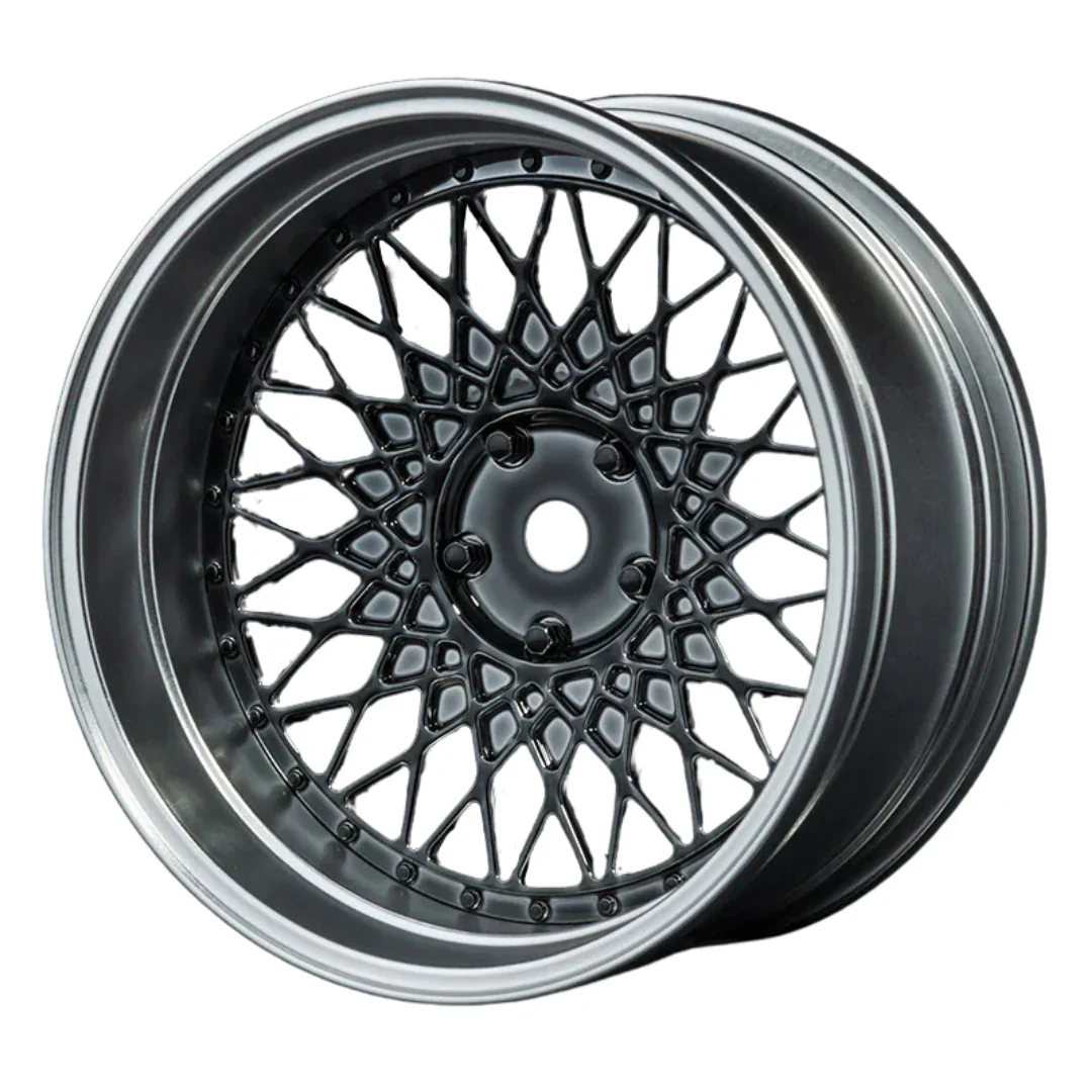 501 Mesh (Dark Chrome / Silver Lip) Adjustable Offset Rims (4-Pack)  1-10 BBS STYLE [MST] 832104SBK