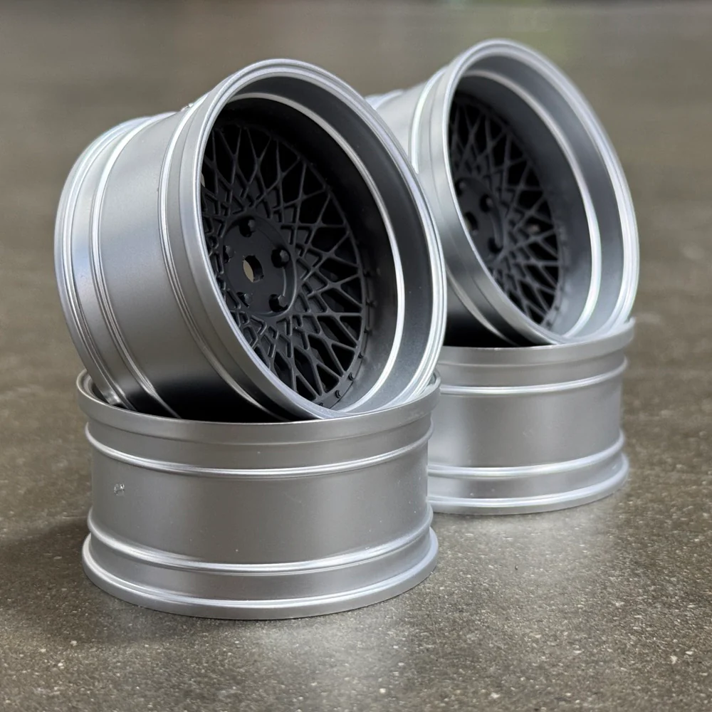 501 Mesh (Matte Black / Silver Lip) Adjustable Offset Rims (4-Pack)  1-10 BBS STYLE [MST] 832104FBK