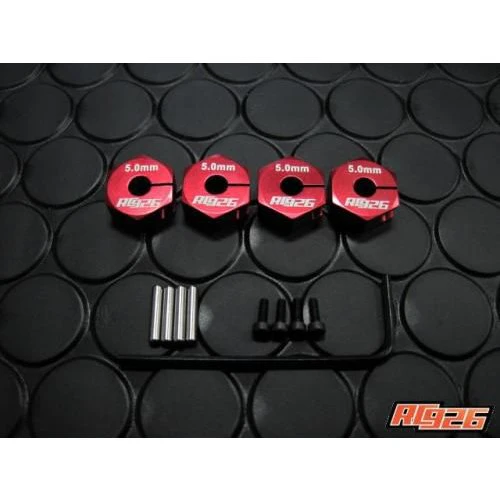 5mm THICK RED HEX HUBS for WHEELS (4 PC SET WITH PINS)  [RC926] KN-WH07RD