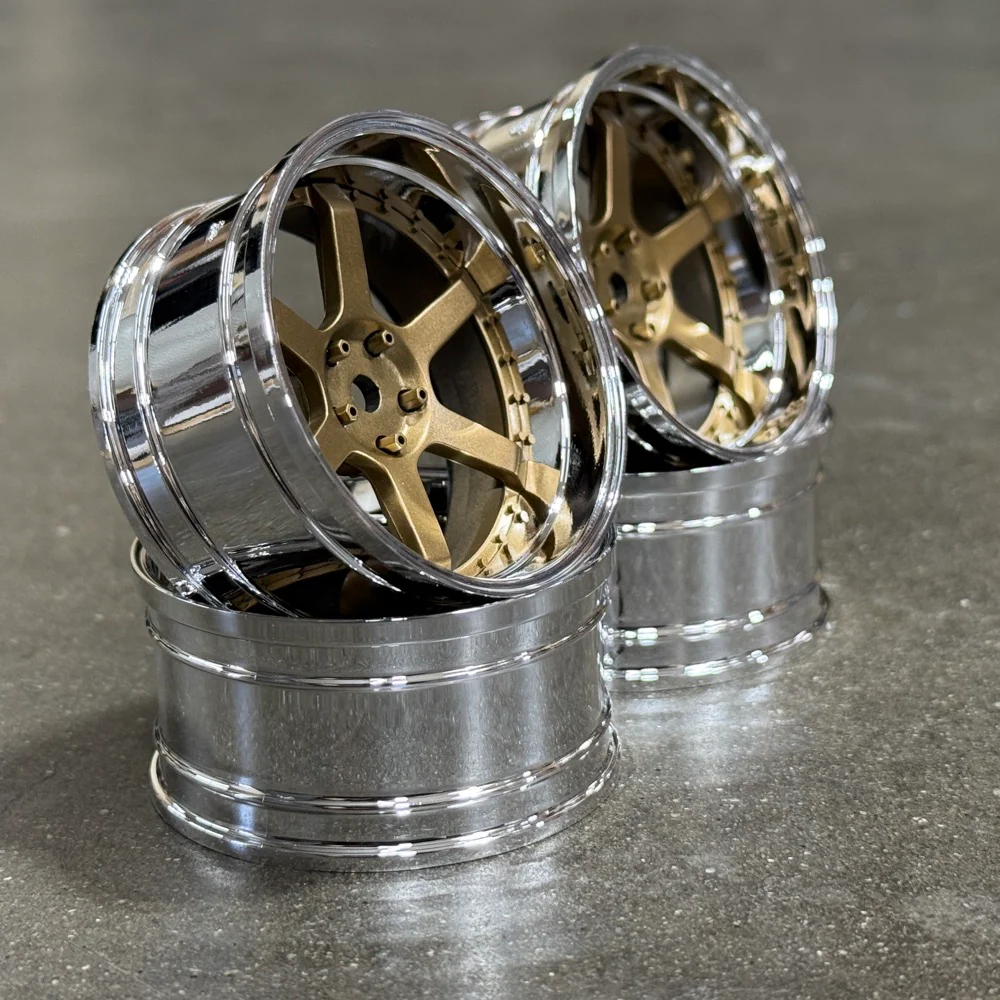 6 Spoke (Gold / Chrome Lip) Adjustable Offset Rims (4-Pack) 1-10 TE37 HRE 546 Style Wheels [MST] 832107GD