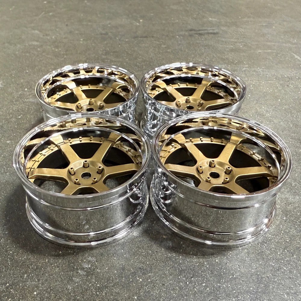 6 Spoke (Gold / Chrome Lip) Adjustable Offset Rims (4-Pack) 1-10 TE37 HRE 546 Style Wheels [MST] 832107GD - Image 2