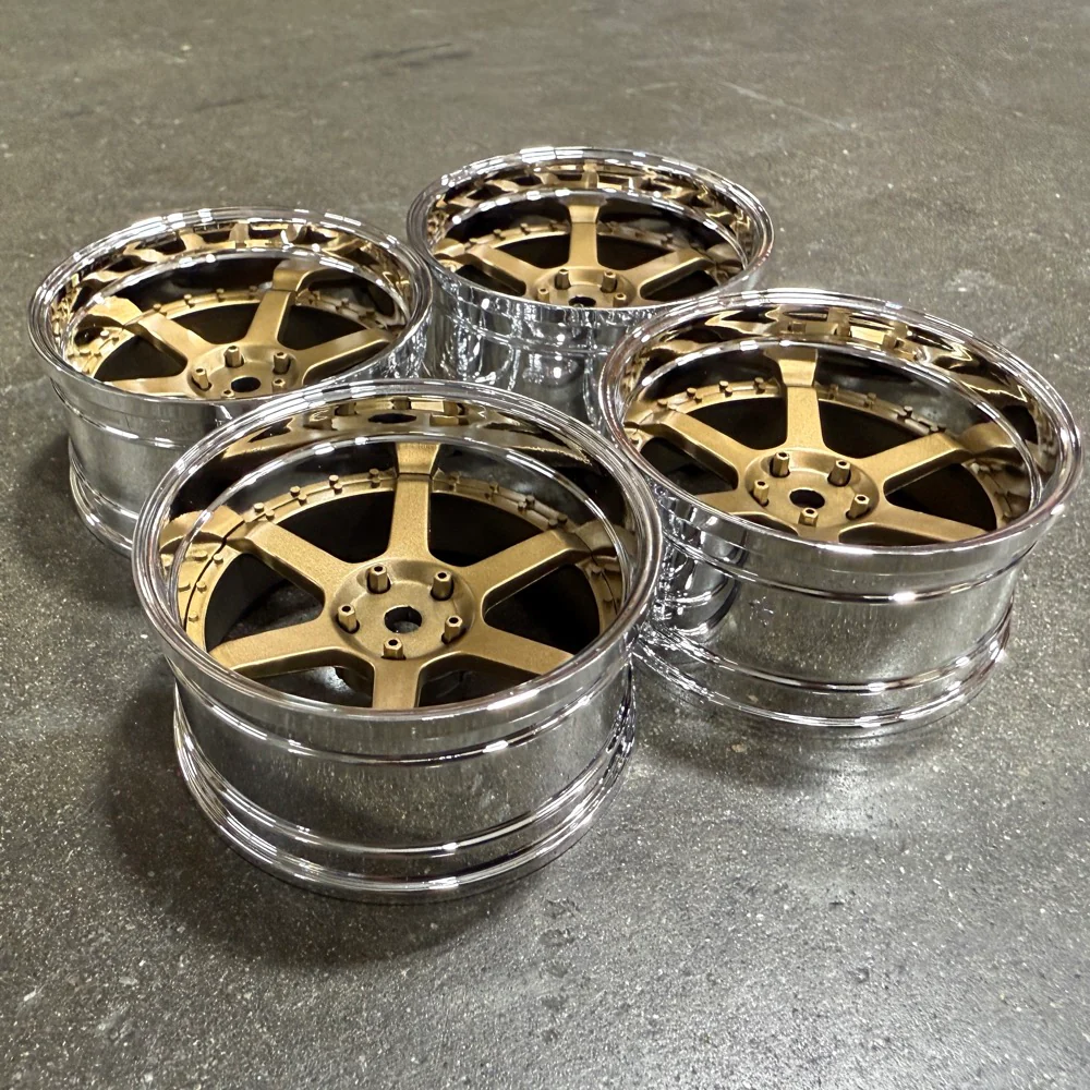 6 Spoke (Gold / Chrome Lip) Adjustable Offset Rims (4-Pack) 1-10 TE37 HRE 546 Style Wheels [MST] 832107GD - Image 3