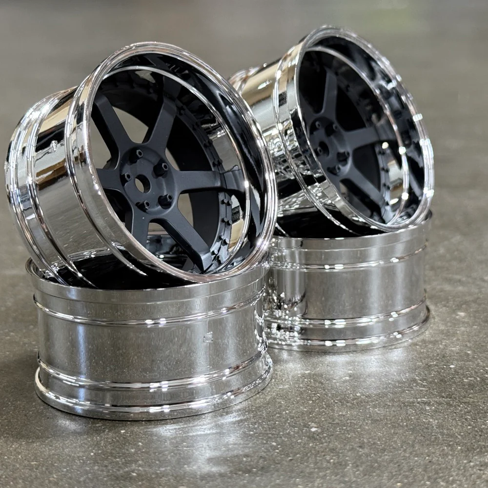 6 Spoke (Matte Black / Chrome Lip) Adjustable Offset Rims (4-Pack) 1-10 TE37 HRE 546 Style Wheels [MST] 832107FBK
