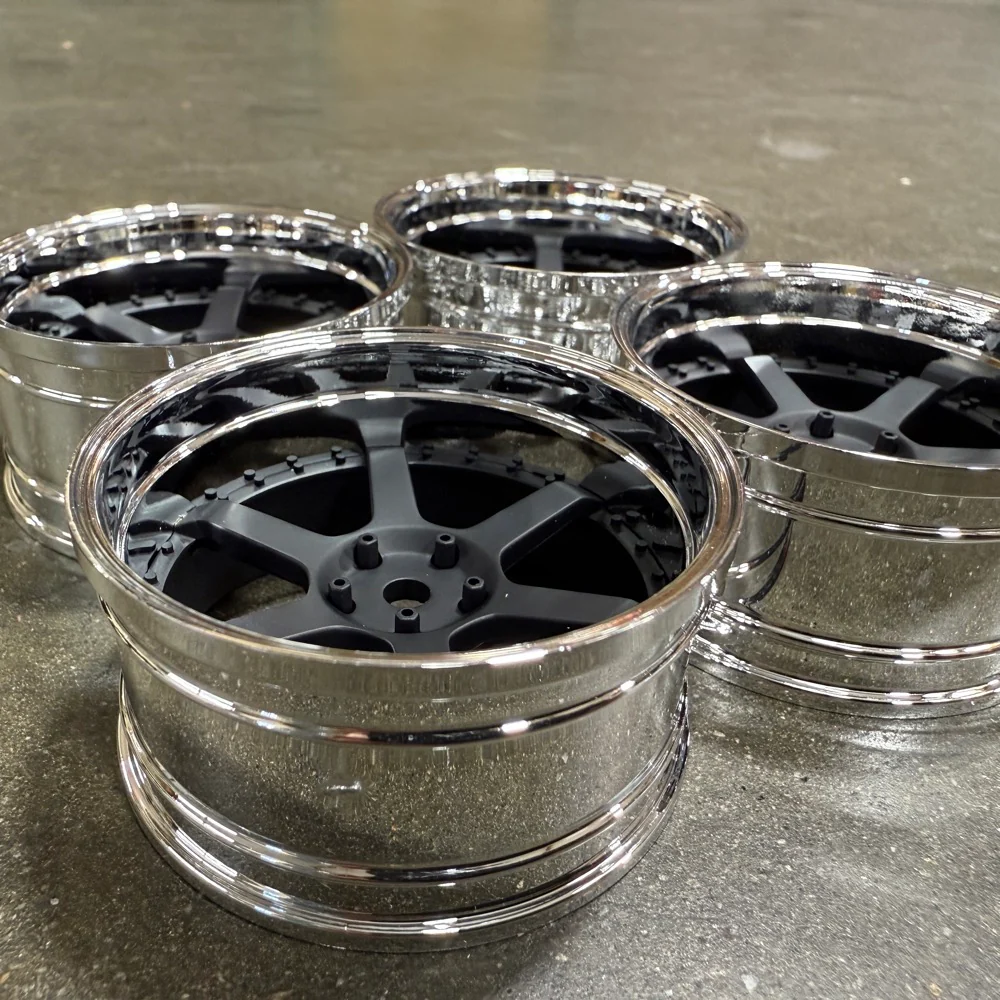 6 Spoke (Matte Black / Chrome Lip) Adjustable Offset Rims (4-Pack) 1-10 TE37 HRE 546 Style Wheels [MST] 832107FBK - Image 4