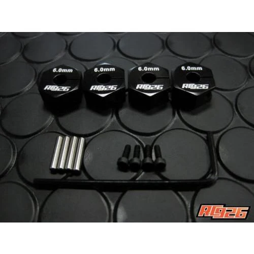 6mm THICK BLACK HEX HUBS for WHEELS (4 PC SET WITH PINS)  [RC926] KN-WH08BK