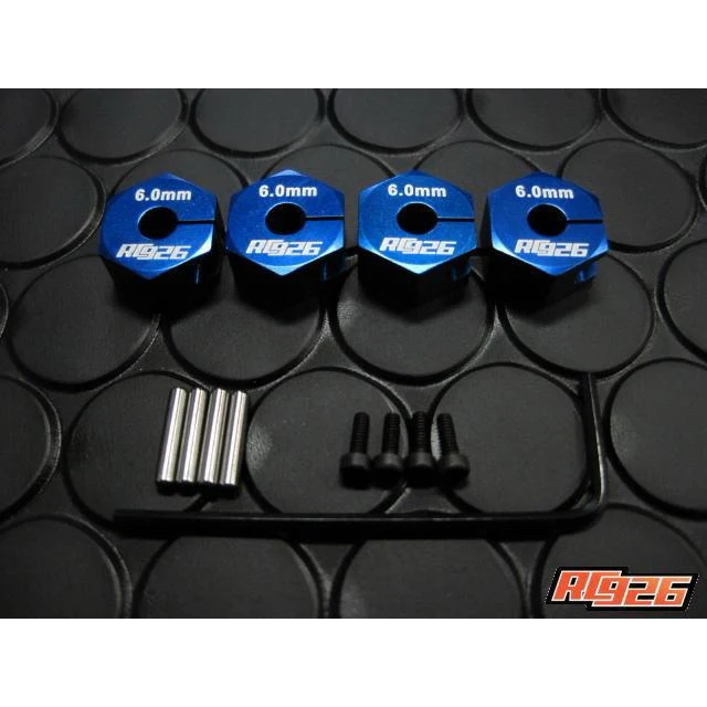 6mm THICK BLUE HEX HUBS for WHEELS (4 PC SET WITH PINS)  [RC926] KN-WH08KB