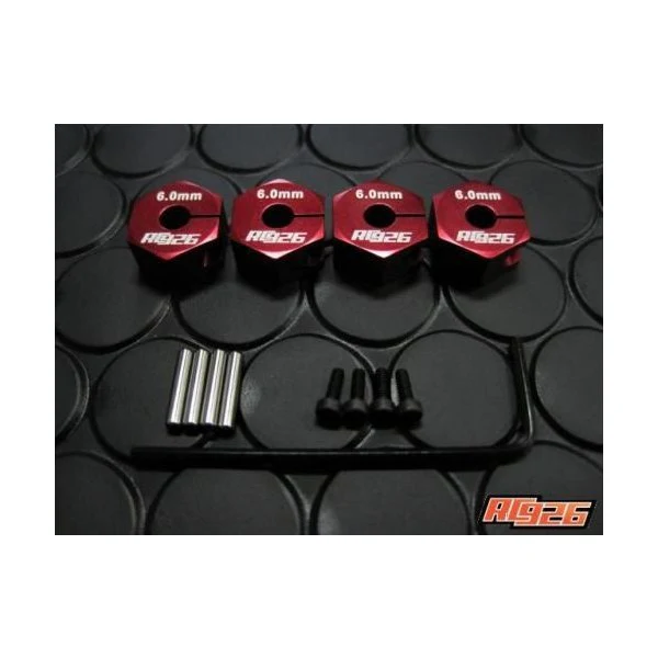 6mm THICK RED HEX HUBS for WHEELS (4 PC SET WITH PINS)  [RC926] KN-WH08RD