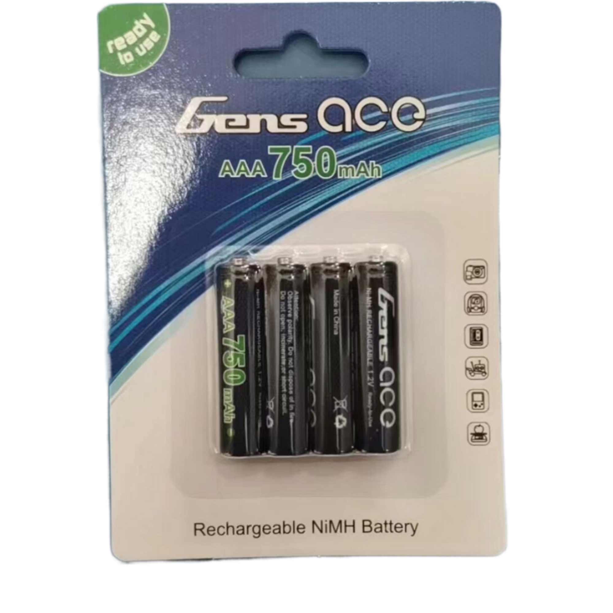 750mah Ni-MH Rechargeable AAA Battery (4pcs) NiMH [Gens Ace] GEANM7501S3A