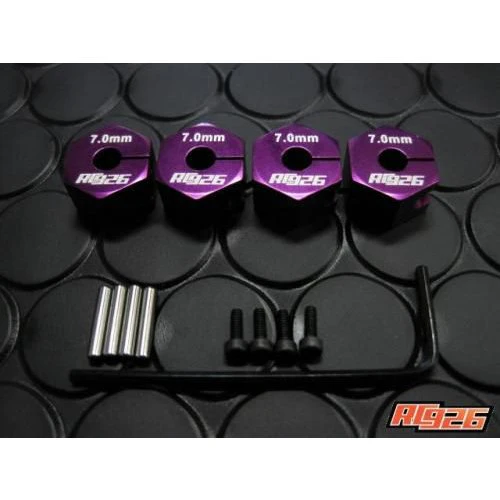 7mm THICK PURPLE HEX HUBS for WHEELS (4 PC SET WITH PINS)  [RC926] KN-WH09PL