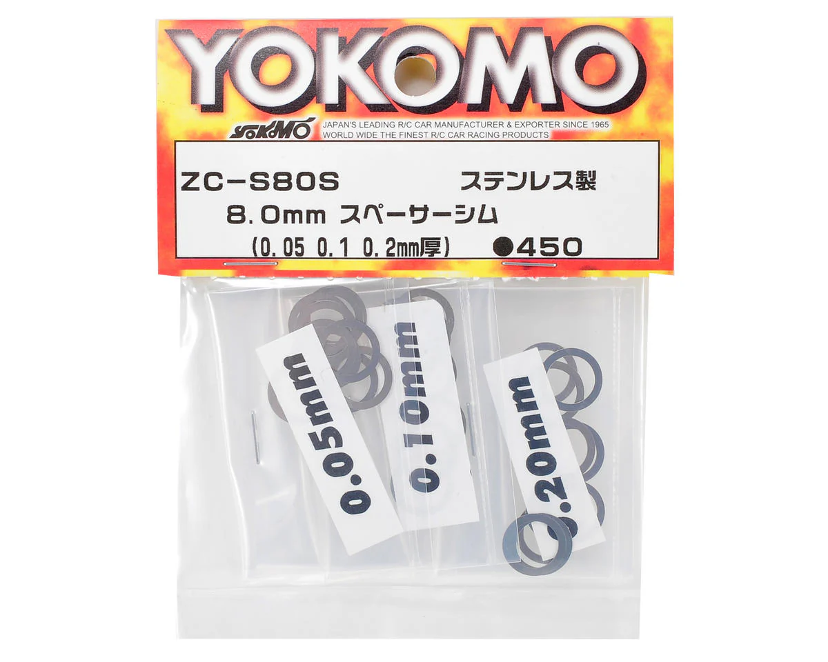 8.0mm Spacer Stainless Steel Shims (.05mm - .1mm .2mm) (10 of each) [Yokomo] ZC-S80SA