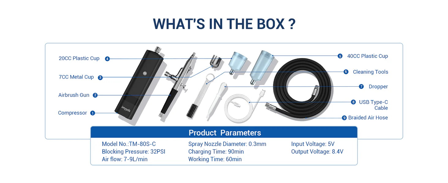 Airbrush Kit with Compressor, 32 PSI High Pressure Cordless (Portable USB-C) [imyyds] X002X0KUV5 - Image 2