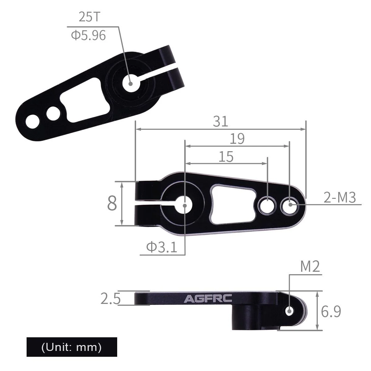 Aluminum 25T (Futaba) Servo Horn (31mm length - 15mm 19mm hole space) BLACK RED BLUE PURPLE[AGFRC] HSS15 - Image 5