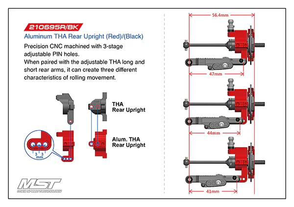 Aluminum THA Rear UPRIGHT (Rear Knuckle) Set (RED) [MST] 210695R - Image 2