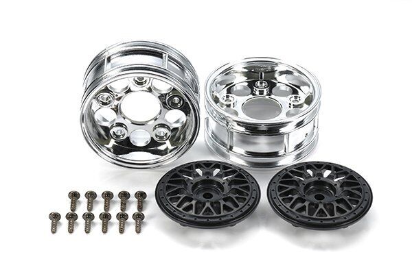 Black Mesh / Chrome Lip 2-PIECE (1 pair) Adjustable Offset [Tamiya] 54794