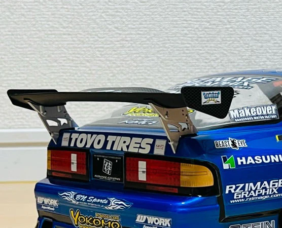 Black SPOILER with SILVER (LOW TRUNK MOUNT) WING STANDS 183mm Wide [EAGLE/GRT] WG00433-BK