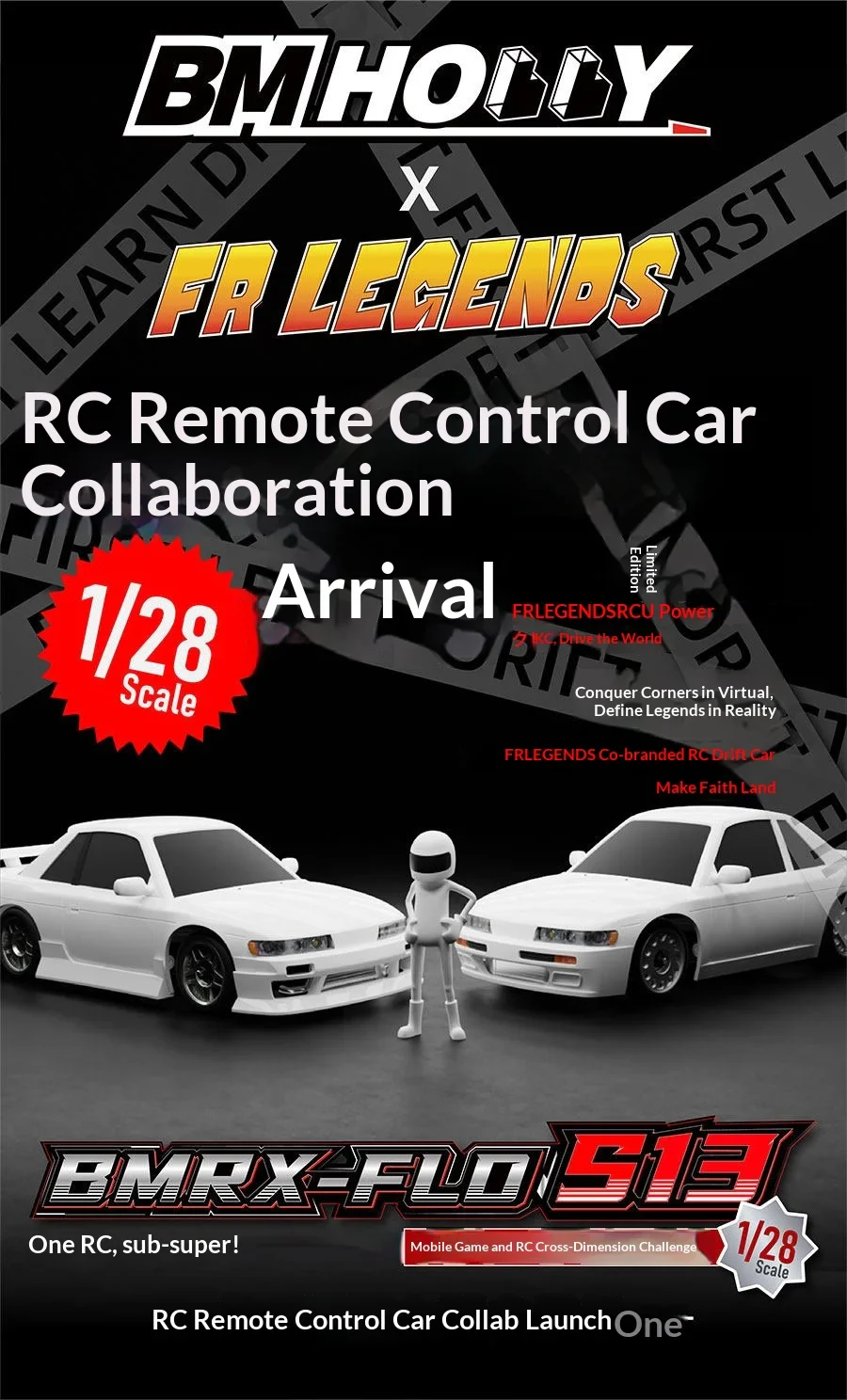 BM Hobby x FR Legends S13 SILVIA BMRX 1-28 RC DRIFT CAR RTR Ready To Run [BM Racing] FLD-S13 - Image 7