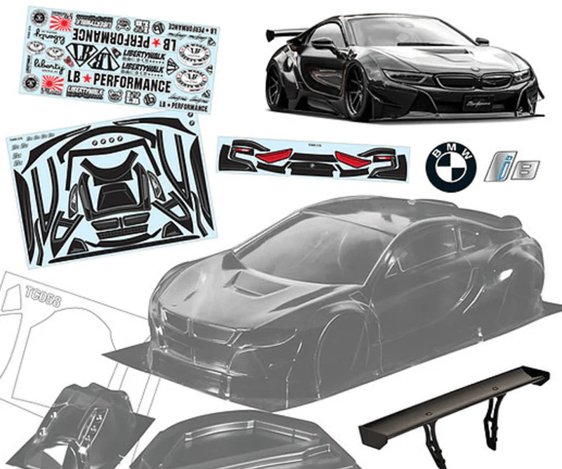 BMW i8 LBWK Liberty Walk 200mm MOLDED ON 1-10  Body Shell [Quality RC] QRC-058-i8-LBWK - Image 2