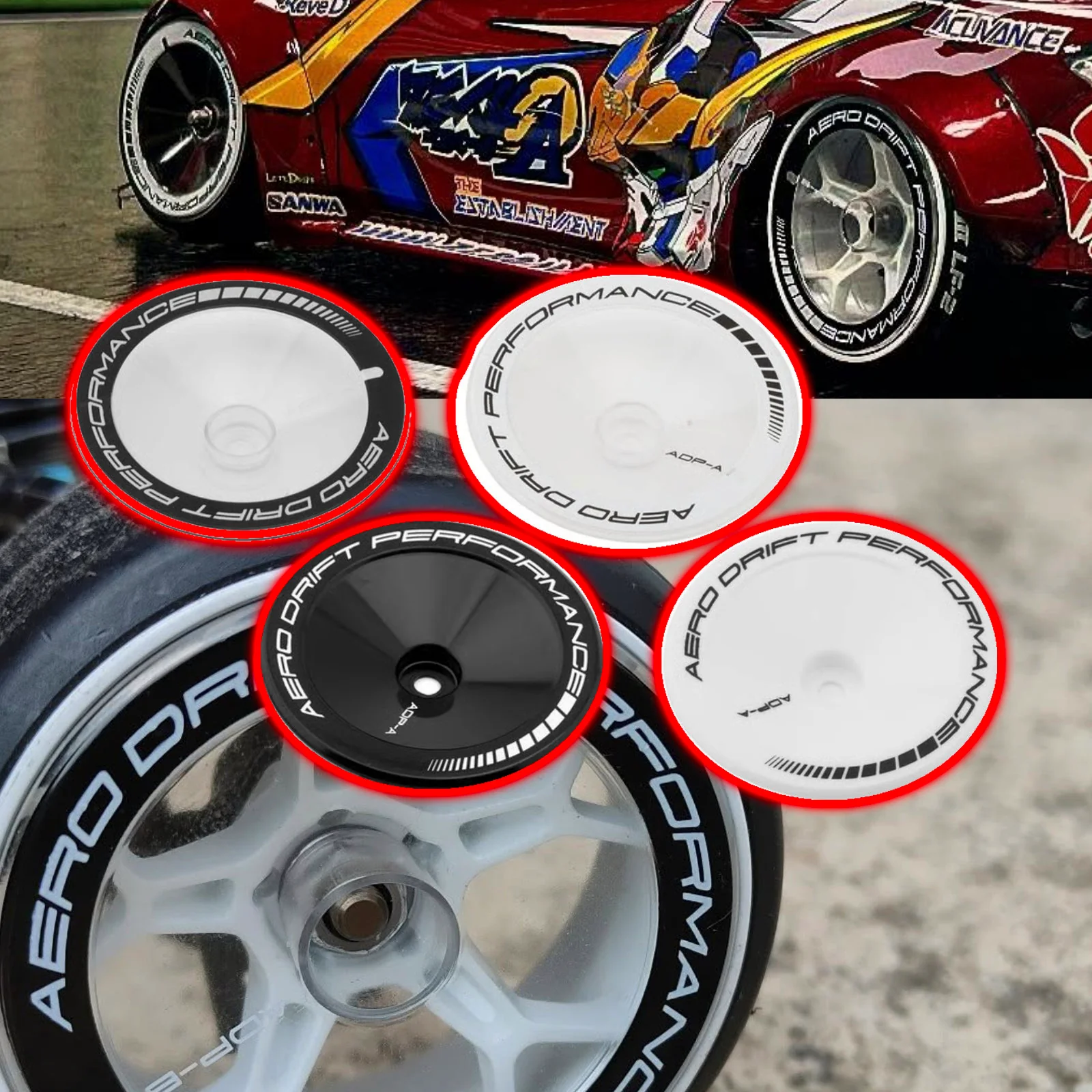 CONCAVE / FLAT AERO DRIFT Wheel Cover (White, Black, Clear) [DS Racing]