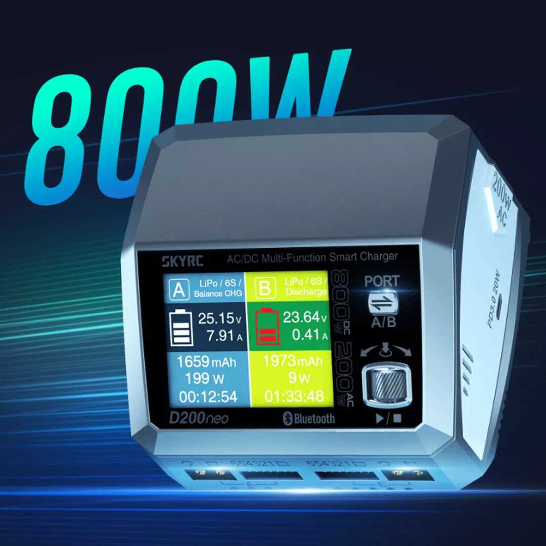 D200NEO (DUAL PORT) Smart Balance Charger 800watt - LiPo/LiFe/LiIon/LiHV/NiMH/NiCd/Pb  [SKY RC] SK-100196-01 - Image 2