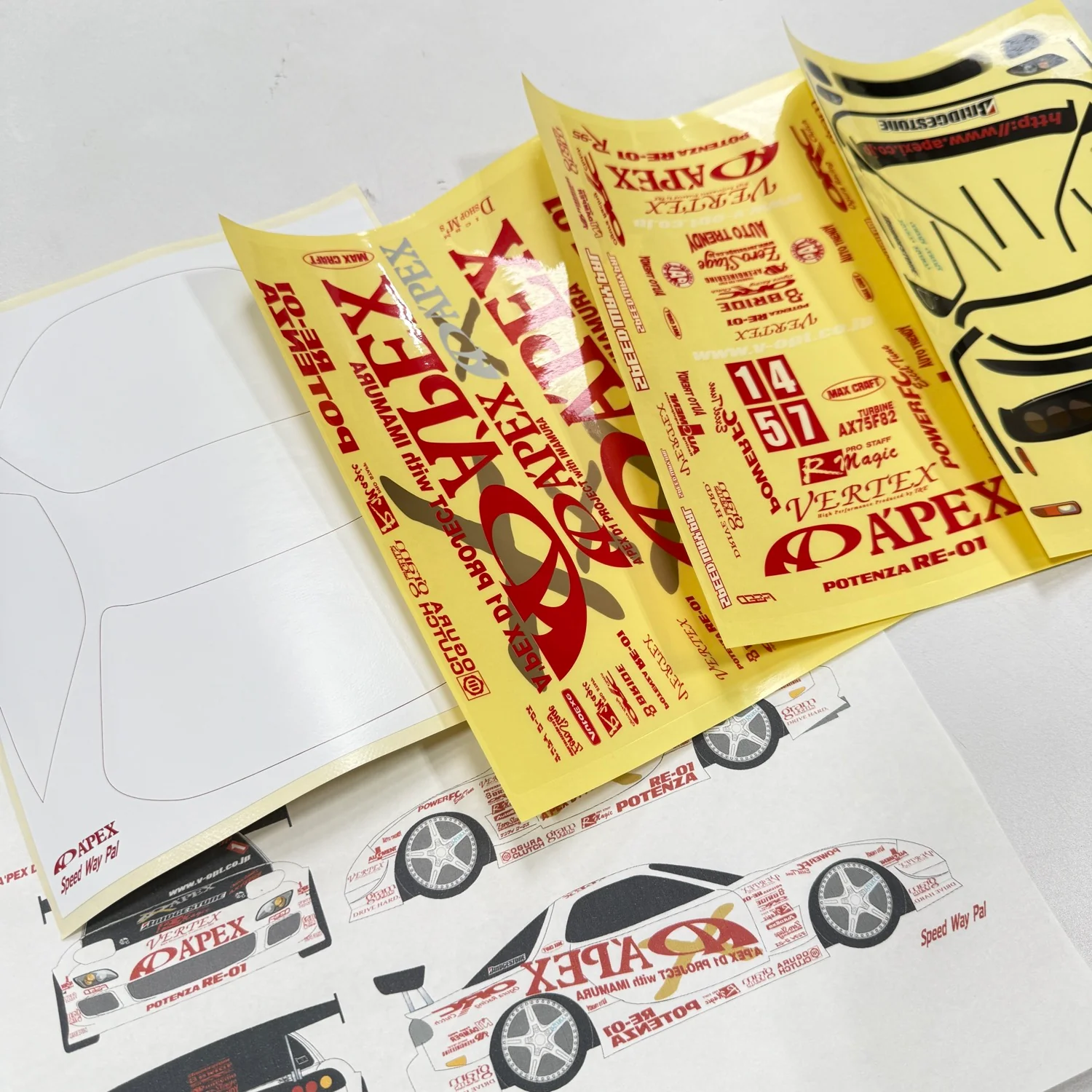 Apex-i D1 Project Mazda RX-7 FD3S w/ Livery, Wing, Wingstand 1-10 Body Set *Discontinued NOS* [Speed Way Pal] PA037 - Image 3