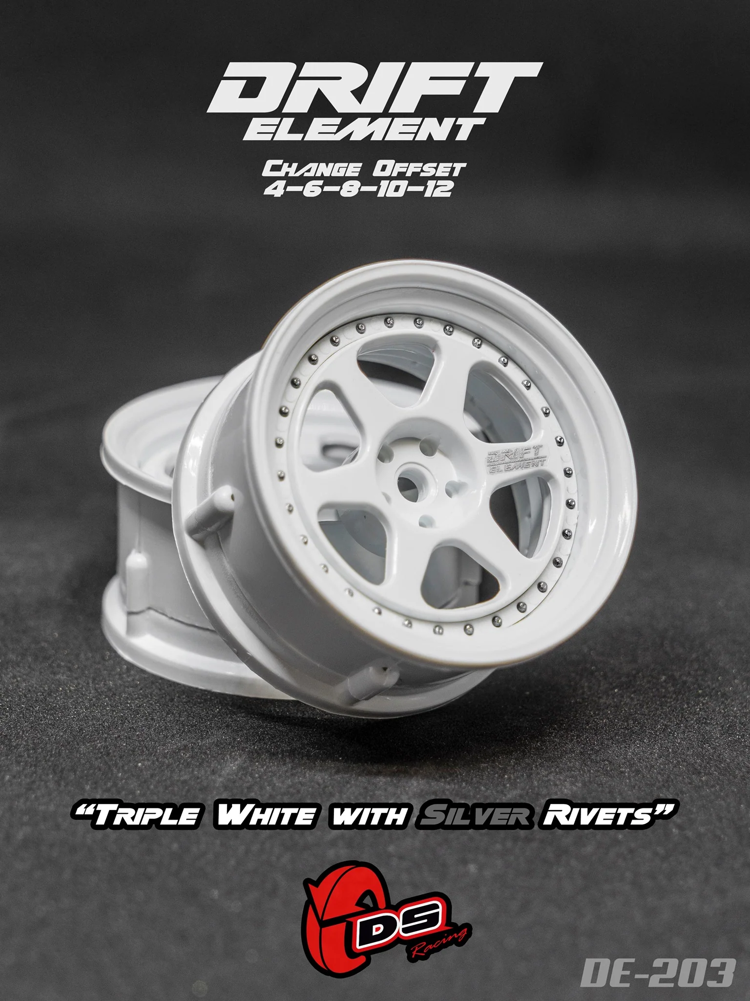 DRIFT ELEMENT 6 SPOKE Adjustable Offset (White) [DS Racing] DE-202 DE-203 DE-204 - Image 3