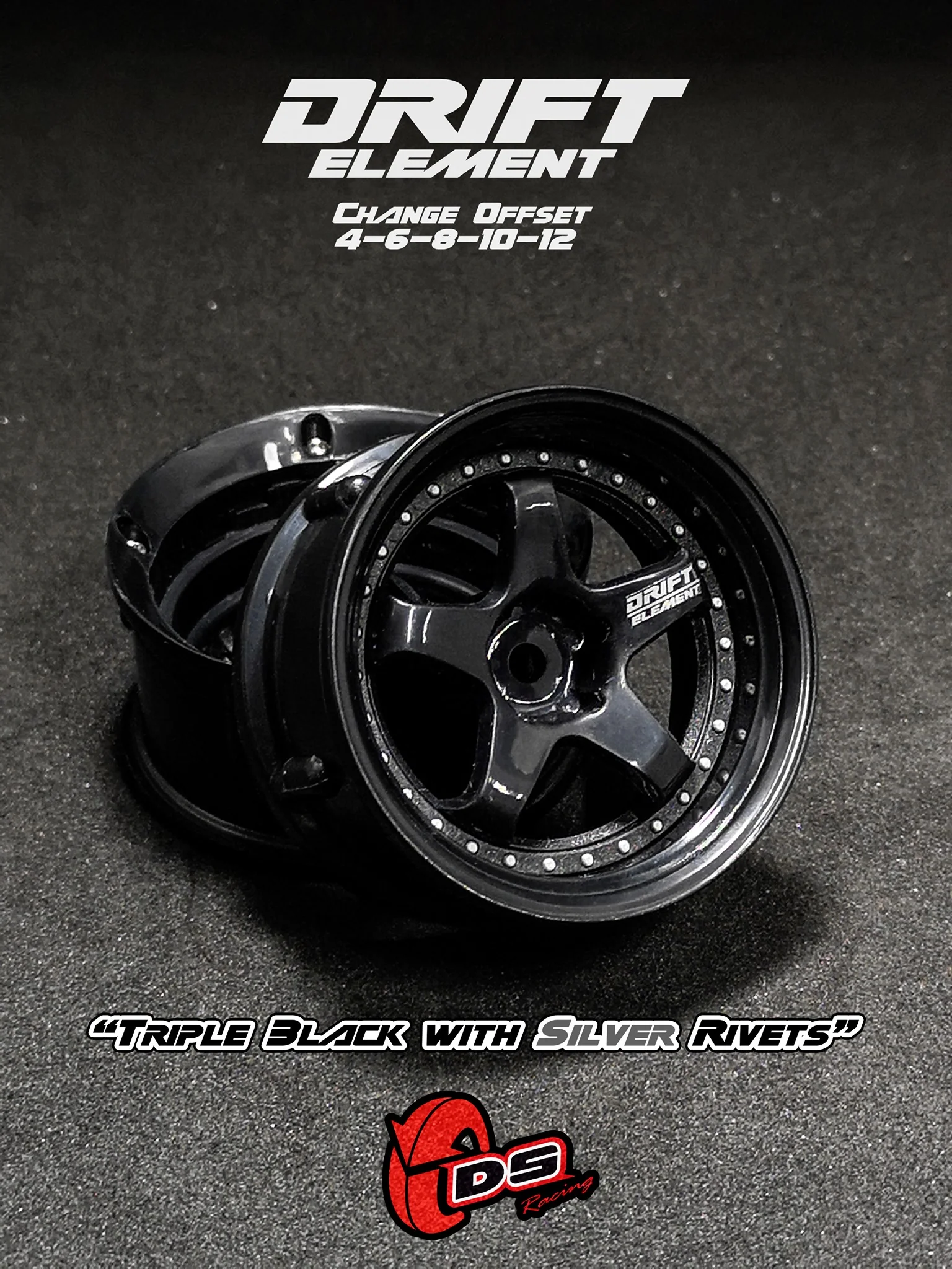 DRIFT ELEMENT Adjustable Offset (BLACK) Rims [DS Racing] DE-005 DE-006 DE-007 - Image 3
