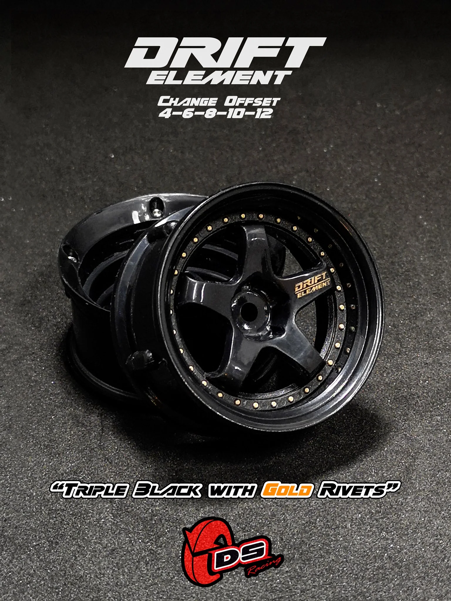 DRIFT ELEMENT Adjustable Offset (BLACK) Rims [DS Racing] DE-005 DE-006 DE-007 - Image 4