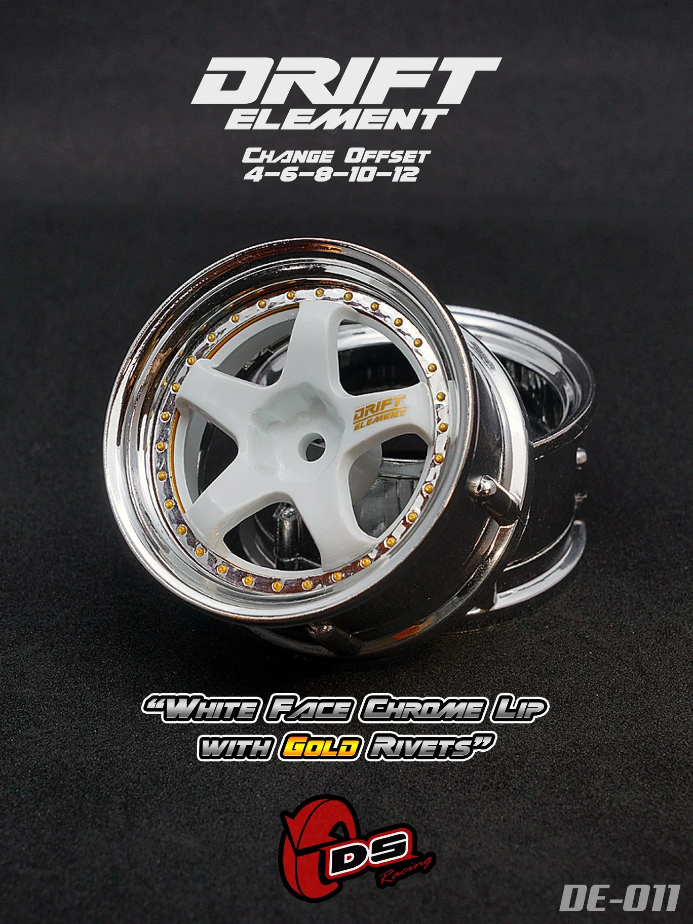DRIFT ELEMENT Adjustable Offset ( CHROME SERIES ) Rims 5 Spoke (white, gold, gunmetal, black, light gold) [DS Racing] - Image 18