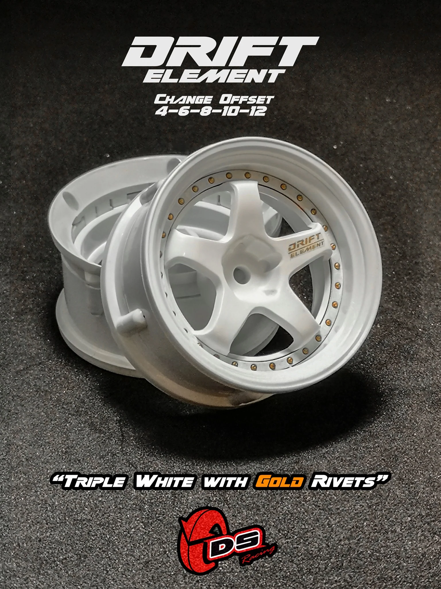 DRIFT ELEMENT Adjustable Offset (White)  Rims [DS Racing] DE-002 DE-003 DE-004 - Image 3
