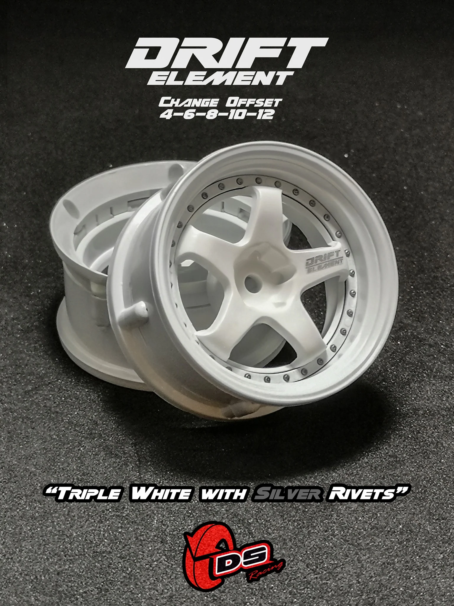 DRIFT ELEMENT Adjustable Offset (White)  Rims [DS Racing] DE-002 DE-003 DE-004 - Image 4
