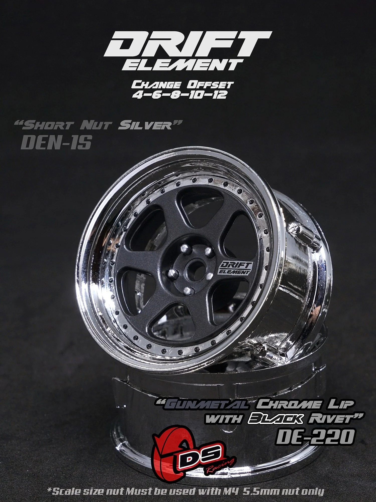 DRIFT ELEMENT II - 6 SPOKES Adjustable Offset Rims ( CHROME SERIES ) 6 SPOKE (white, black, gun metal, bronze, chrome) [DS Racing] - Image 13