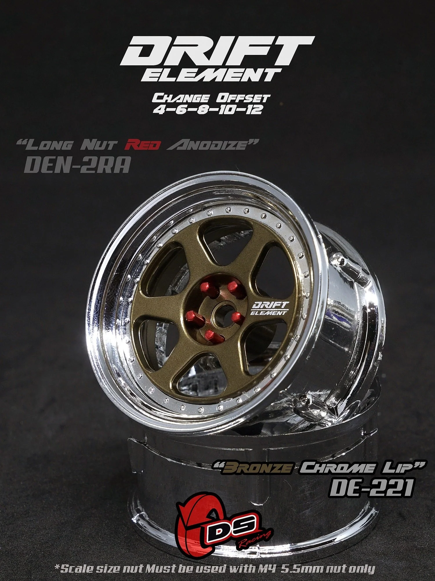 DRIFT ELEMENT II - 6 SPOKES Adjustable Offset Rims ( CHROME SERIES ) 6 SPOKE (white, black, gun metal, bronze, chrome) [DS Racing] - Image 14