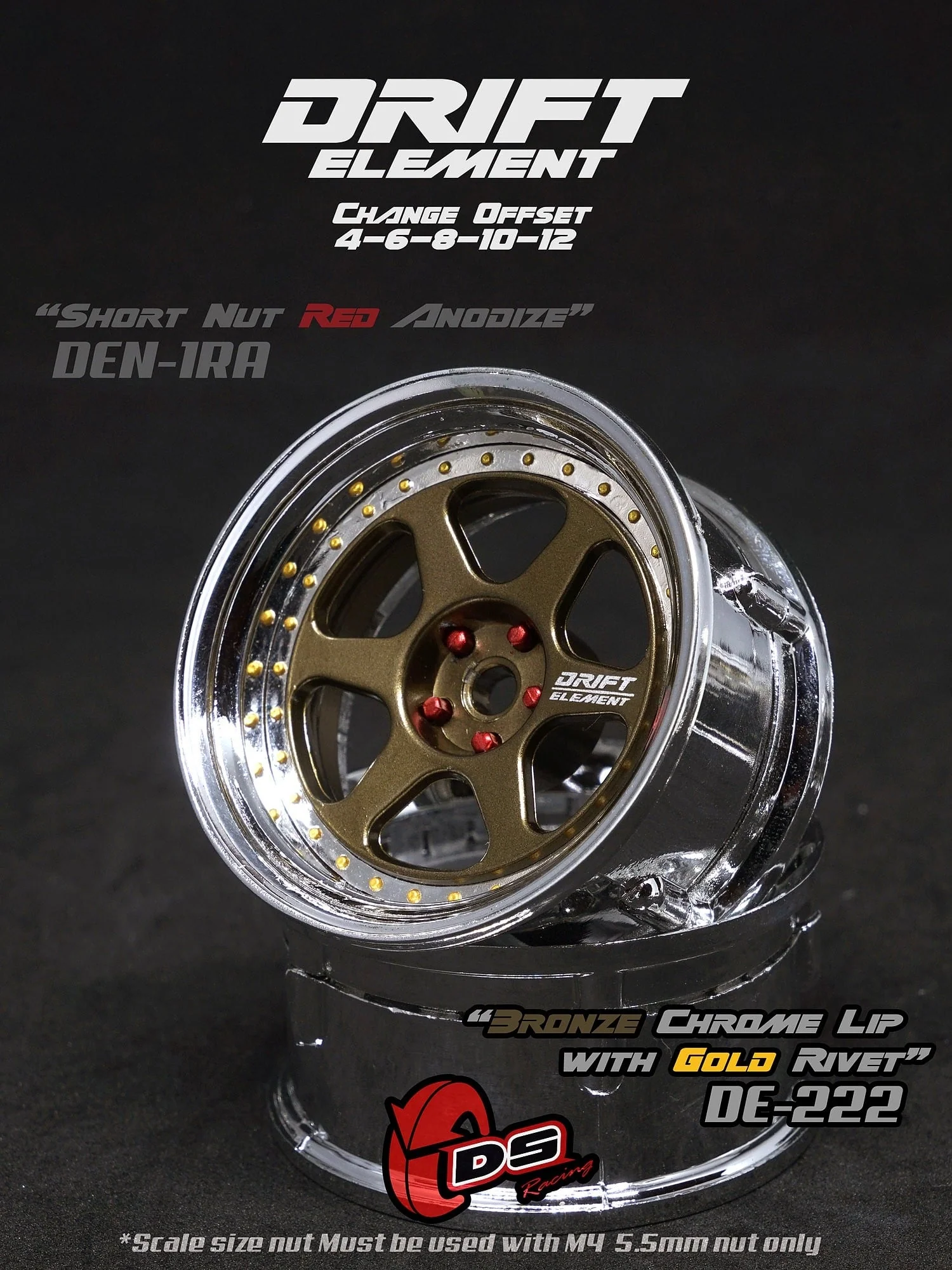 DRIFT ELEMENT II - 6 SPOKES Adjustable Offset Rims ( CHROME SERIES ) 6 SPOKE (white, black, gun metal, bronze, chrome) [DS Racing] - Image 15